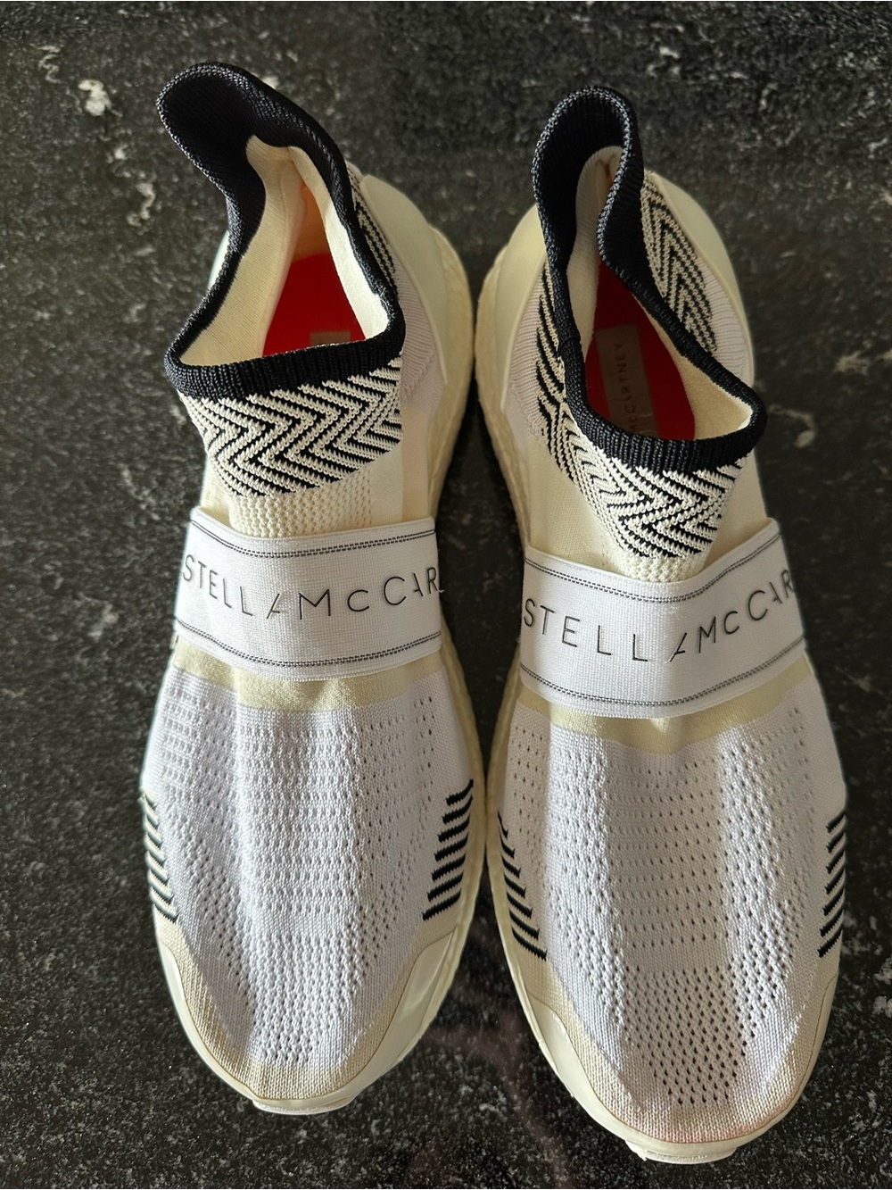 Stella McCartney White, Cream & Black Slip-On Knit Sneakers